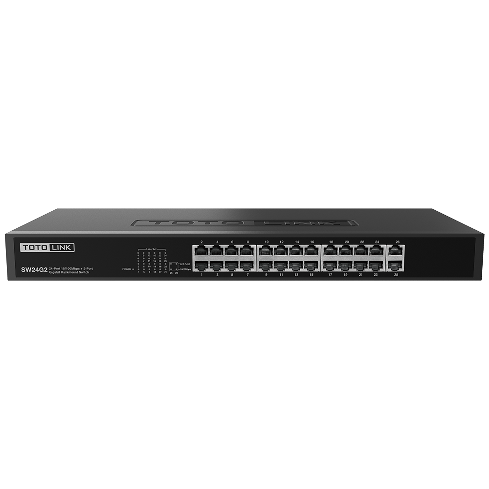 TOTOLINK SW24G2 24 PORT SWITCH 10/100 MBPS + 2 PORT GIGABIT RACKMOUNT