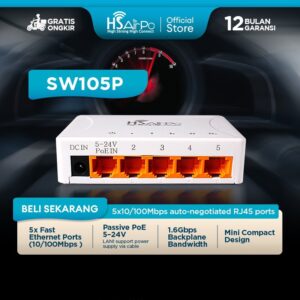 HSAIRPO SW105P 5-PORT 10/100Mbps ETHERNET SWITCH HUB DESKTOP