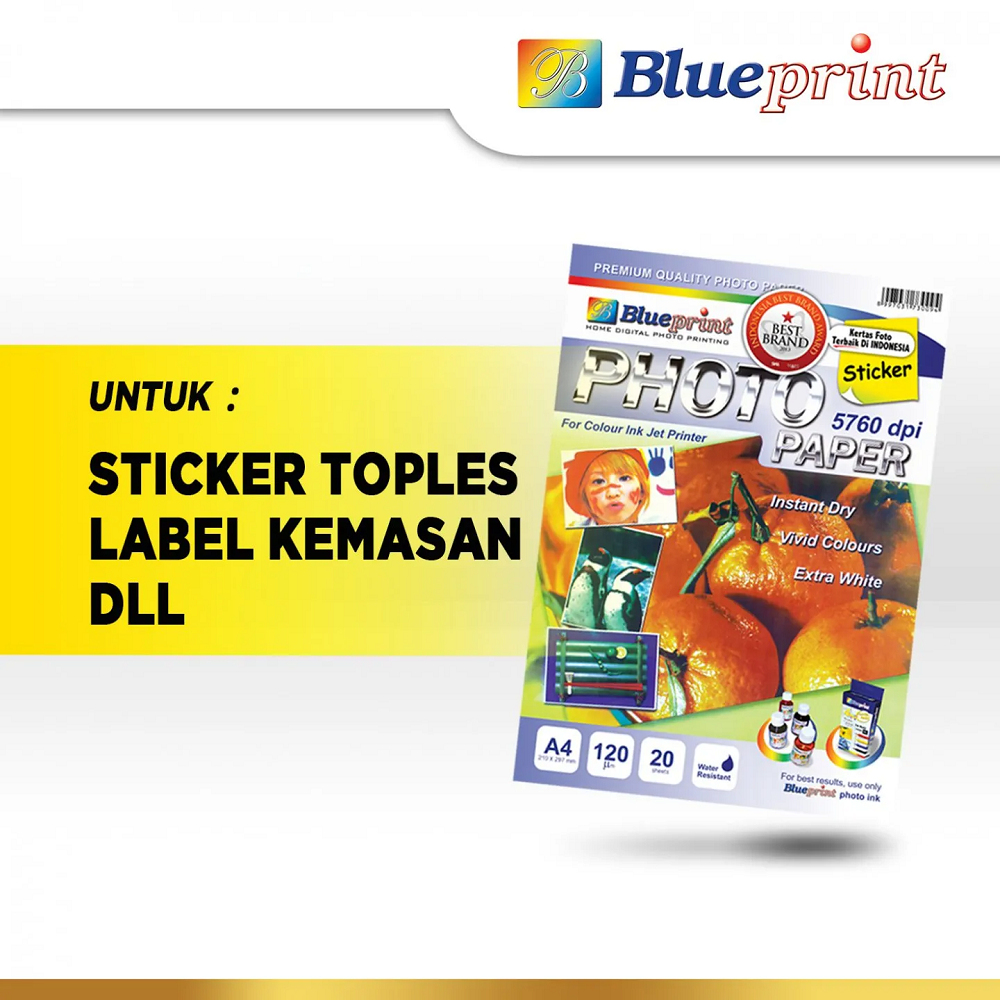 Blueprint Glossy Sticker A4 120 GSM (Jeruk) (BP-GSA4120) | Stiker Inkjet
