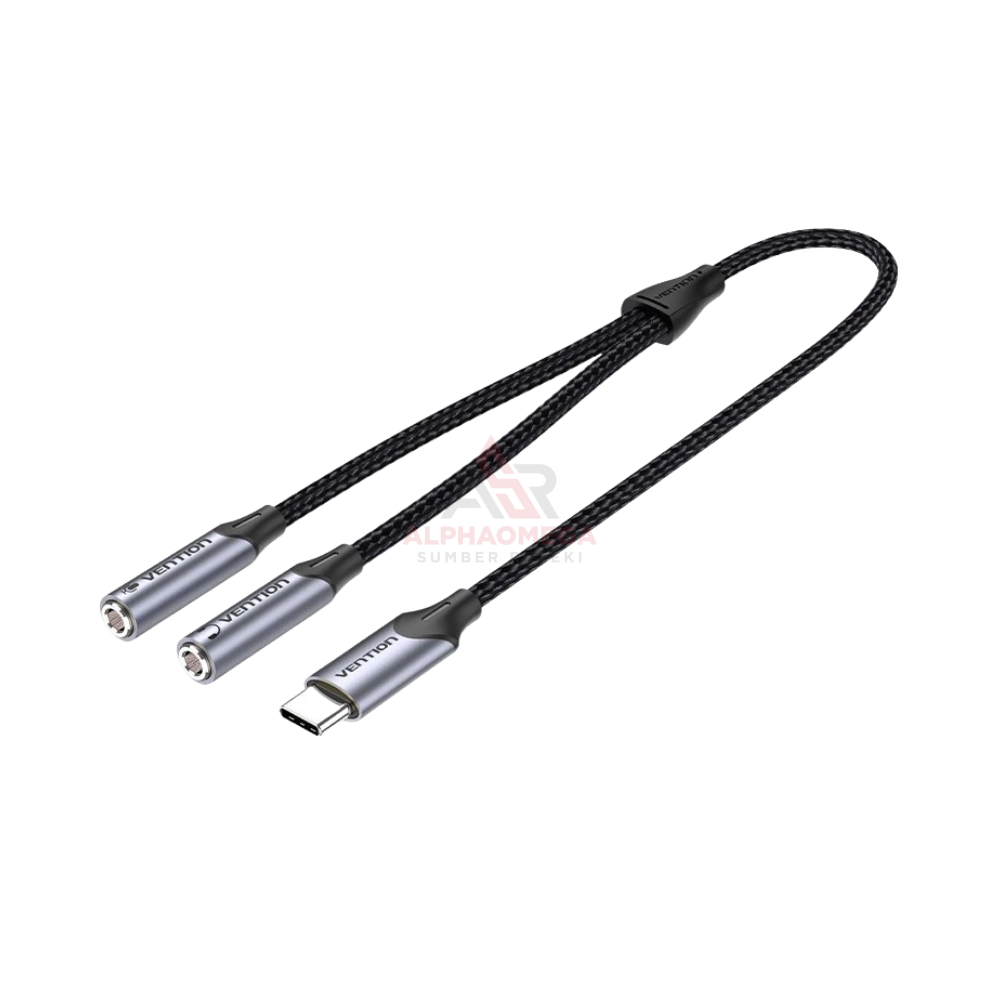 VENTION Kabel Splitter AUX Mic & Audio Type C to Dual 3.5MM Braided BGP Converter Headset Audio