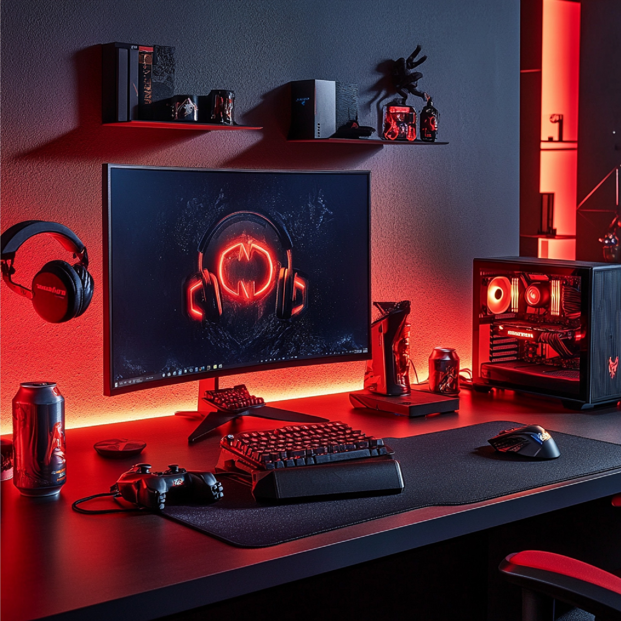 Home Highenergy Gaming Setup With Energy Drinks Gaming Accessories