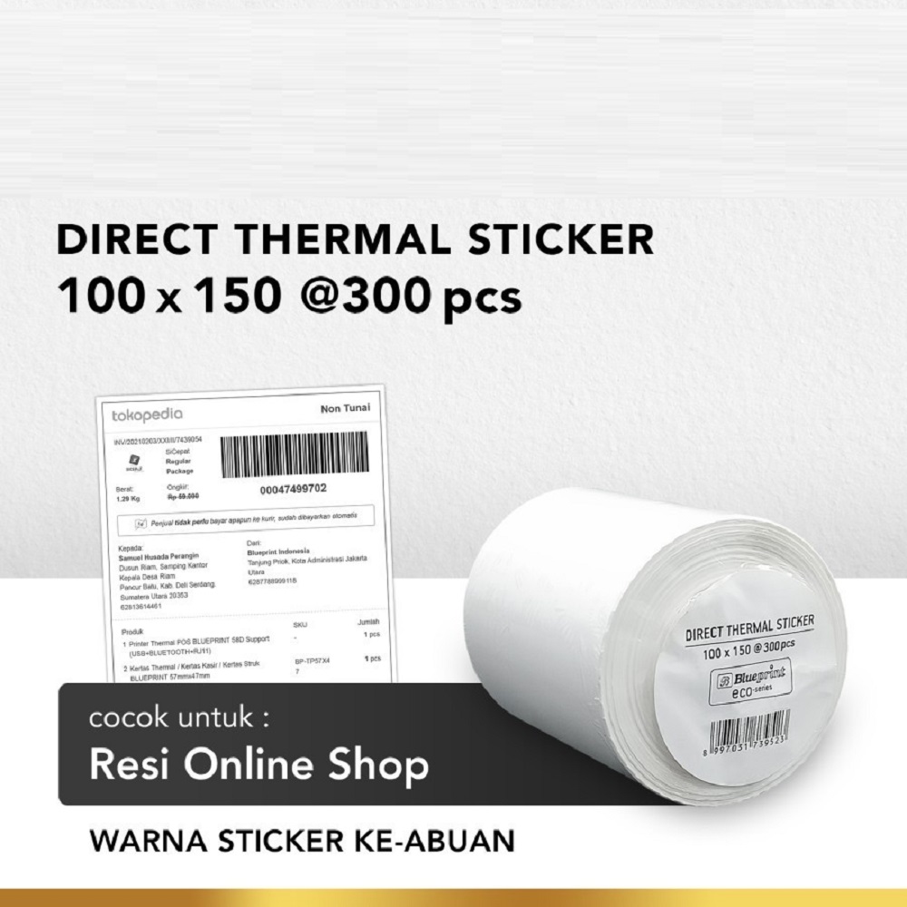 Blueprint Paper Sticker Thermal 100x150 mm Isi 300 Pcs | Label Thermal