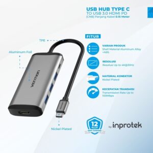VENTION ADAPTER 5IN1 THUNDERBOLT 3.0 MHL USB TYPE C TO HDMI USB 3.0 PD - CNB