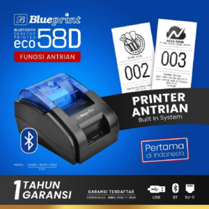 Printer Thermal Kasir Antrian 58mm Blueprint ECO58D | Printer Antrian USB + BLUETOOTH + RJ11