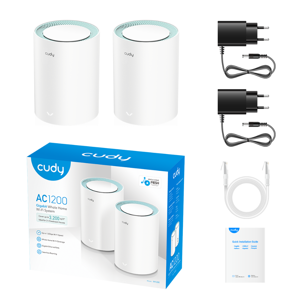 m1300-2pack-04 Cudy M1300 Mesh WiFi AC1200 Router Gigabit Port | 2Pack - Image 5