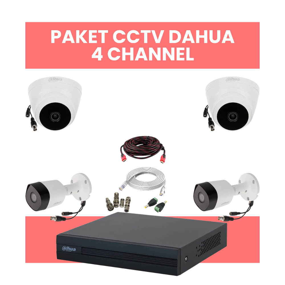Paket CCTV DAHUA 4 Channel Lengkap DVR 4CH + Kamera 4 Unit + HDD 500GB | Bonus HDMI & LAN | Free Pemasangan
