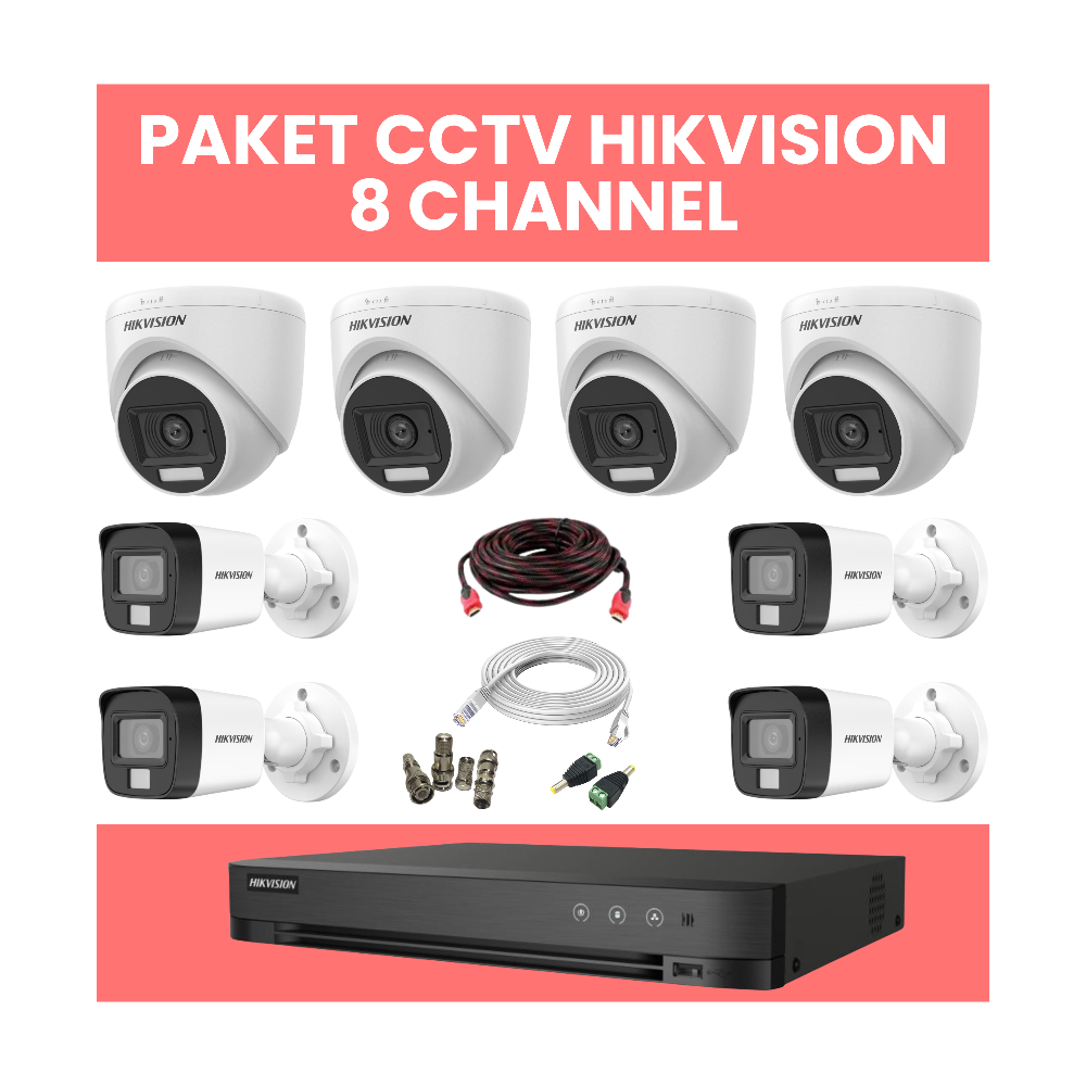 Paket CCTV HIKVISION 8 Channel Lengkap DVR 8CH + Kamera 8 Unit + HDD 500GB | Bonus HDMI & LAN | Free Pemasangan