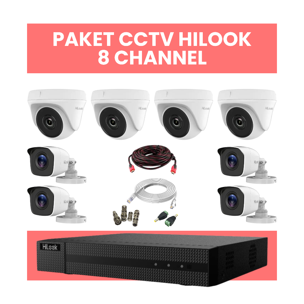 Paket CCTV HILOOK 8 Channel Lengkap DVR 8CH + Kamera 8 Unit + HDD 500GB | Bonus HDMI & LAN | Free Pemasangan