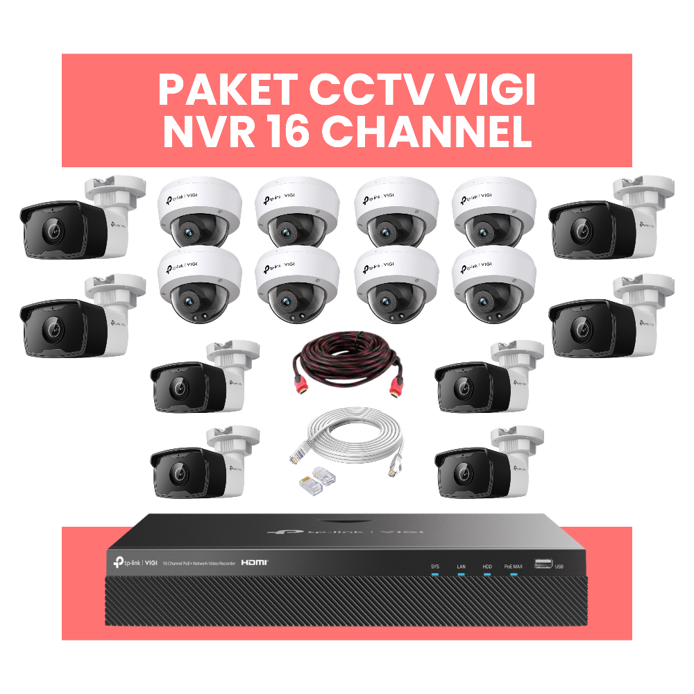 Paket CCTV IP VIGI 16 Channel Lengkap NVR + Kamera Indoor & Outdoor 2MP + HDD 1TB | Bonus HDMI | Free Pemasangan