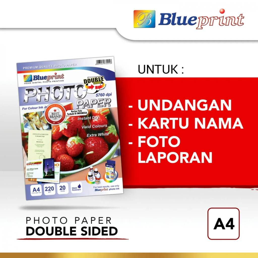 Blueprint Double Sided Photo Paper A4 220 GSM (Strawberry) (BP-DSGA4220) | Kertas Foto Inkjet