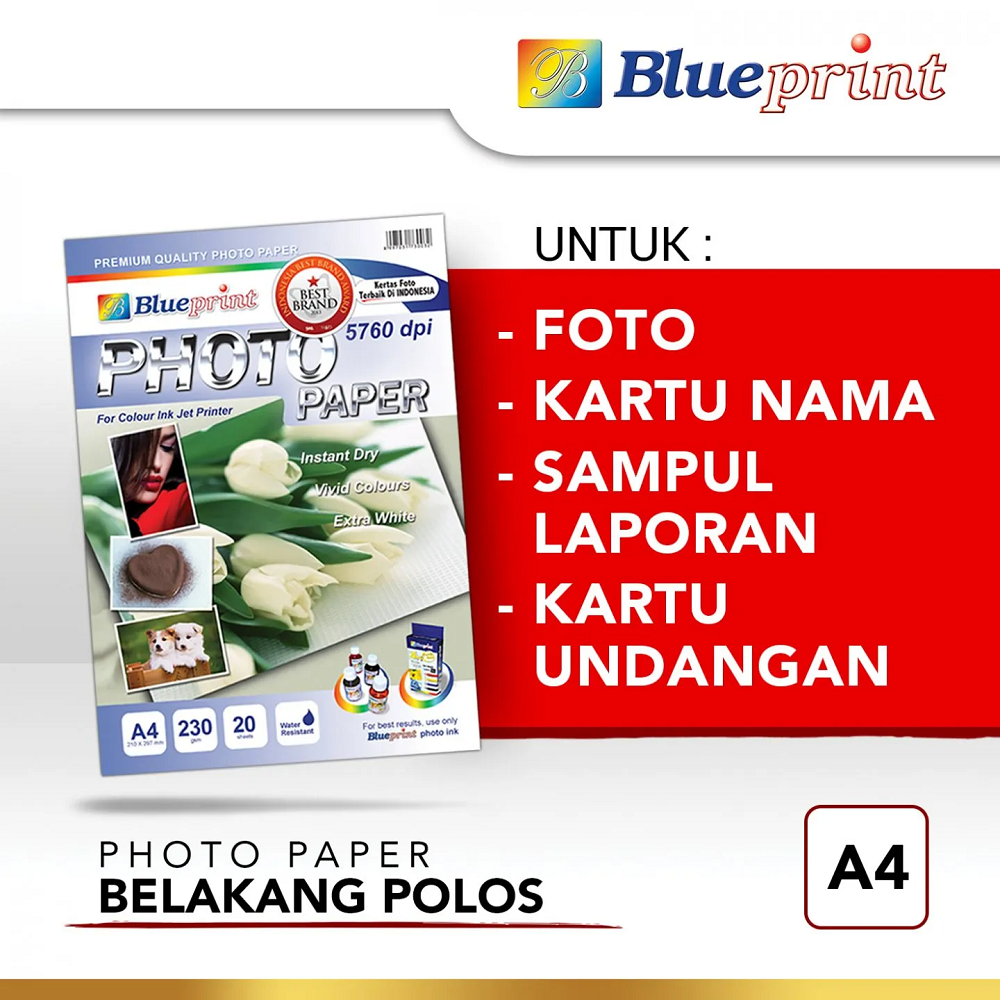 Blueprint Photo Paper A4 Polos 230 GSM (Tulip) (BP-GPA4230P) | Kertas Foto Inkjet
