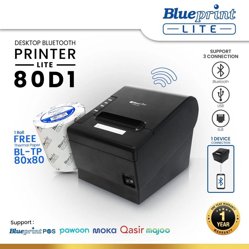 Blueprint Printer Kasir Thermal LITE80D1 | USB Bluetooth RJ11