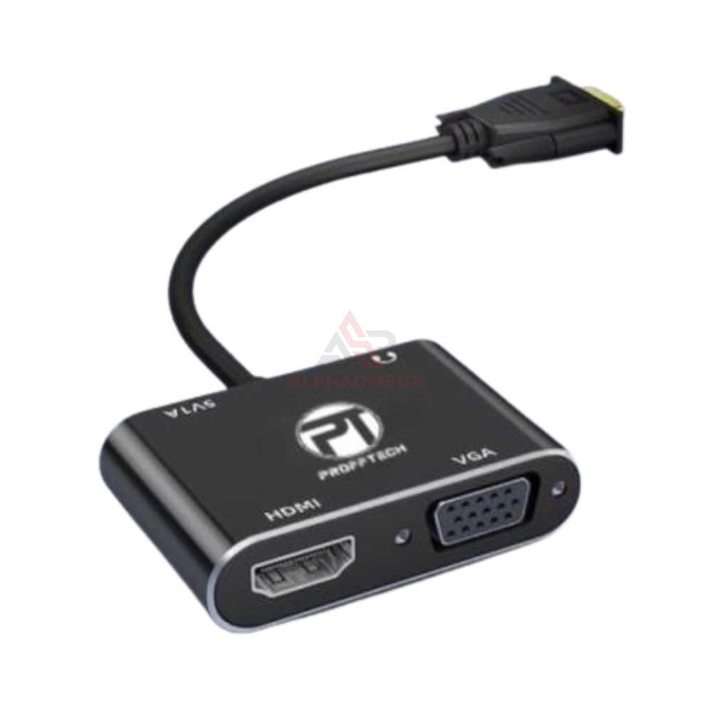 PROFFTECH CONVERTER CABLE VGA TO HDMI + VGA ADAPTER WITH AUDIO – Converter VGA ke HDMI Output Ganda dengan Audio, Support Full HD untuk PC, Laptop & Proyektor