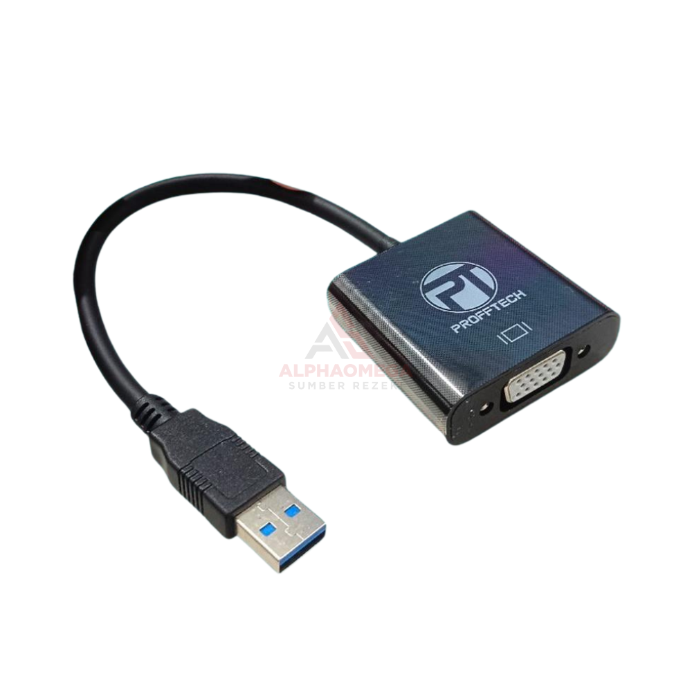 PROFFTECH CONVERTER CABLE USB 3.0 TO VGA – Adapter USB ke VGA High Resolution, Support Full HD untuk Laptop, PC & Monitor