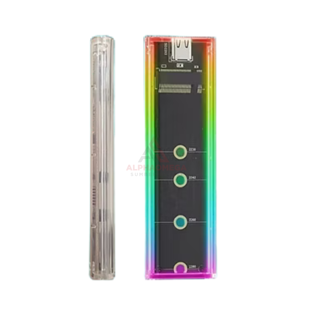 PROFFTECH SSD ENCLOSURE M.2 NVME + NGFF RGB – Casing SSD External USB 3.1 High Speed dengan Lampu RGB, Support NVMe & SATA M.2