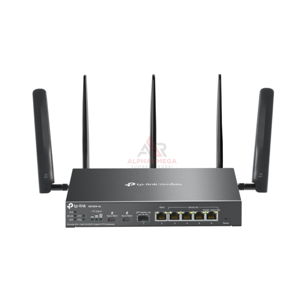 TP-Link Omada ER706W-4G VPN Router Wi-Fi 6 AX3000 Dual SIM 4G LTE SFP Gigabit Spesifikasi Lengkap