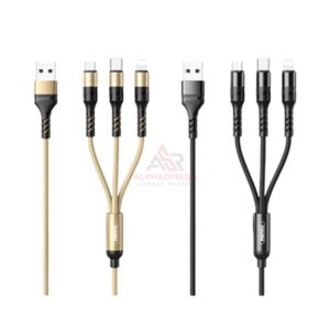 REMAX CABLE CHARGING 3IN1 SPEED RC-186TH BLACK – Kabel Charger Fast Charging 3.1A Type-C Lightning Micro USB Braided 1.2M Tahan Lama