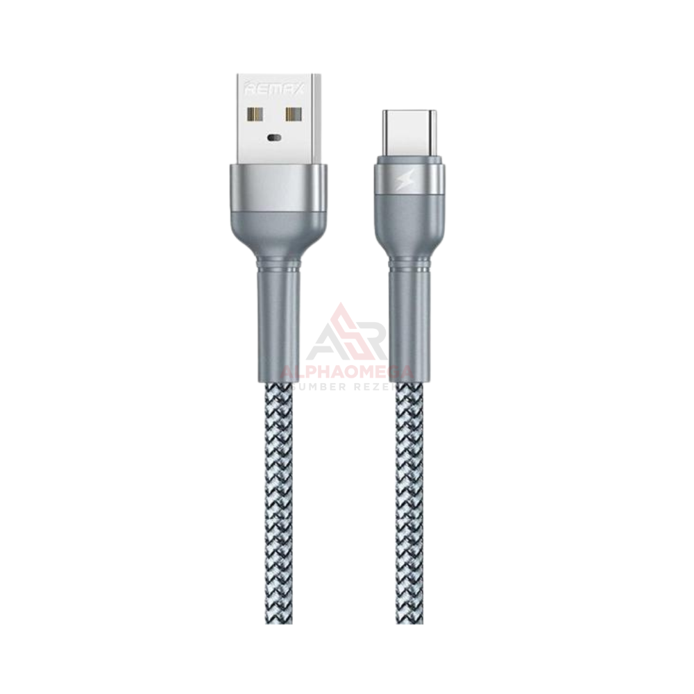 REMAX CABLE DATA TYPE-C JANY 1M RC-124A SILVER – Kabel Charger USB Type-C Fast Charging 2.4A, Kabel Data Braided Aluminium Alloy Premium