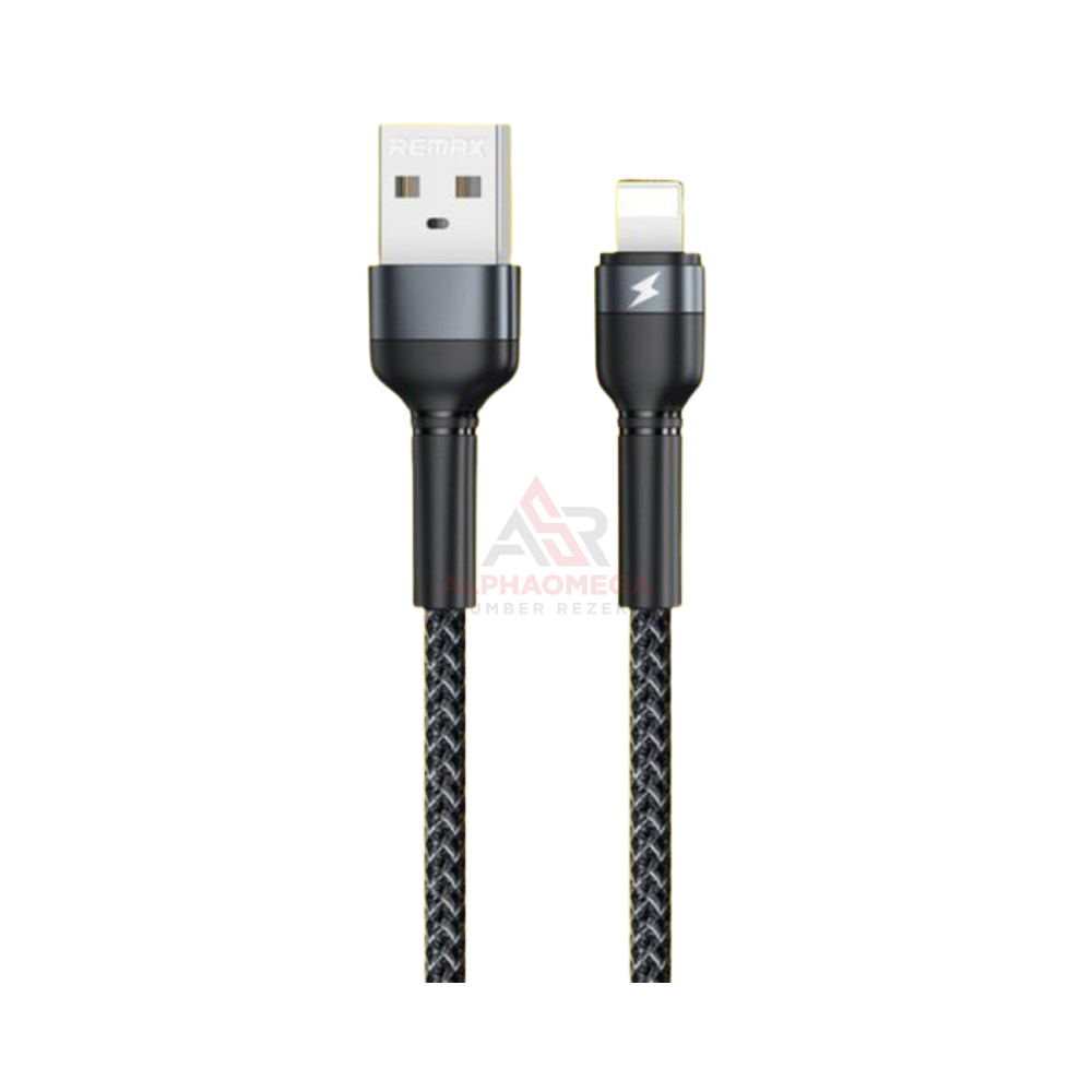 REMAX CABLE DATA IPHONE JANY 1M RC-124I BLACK – Kabel Charger Lightning Fast Charging 2.4A, Kabel Data iPhone Braided Aluminium Alloy Original
