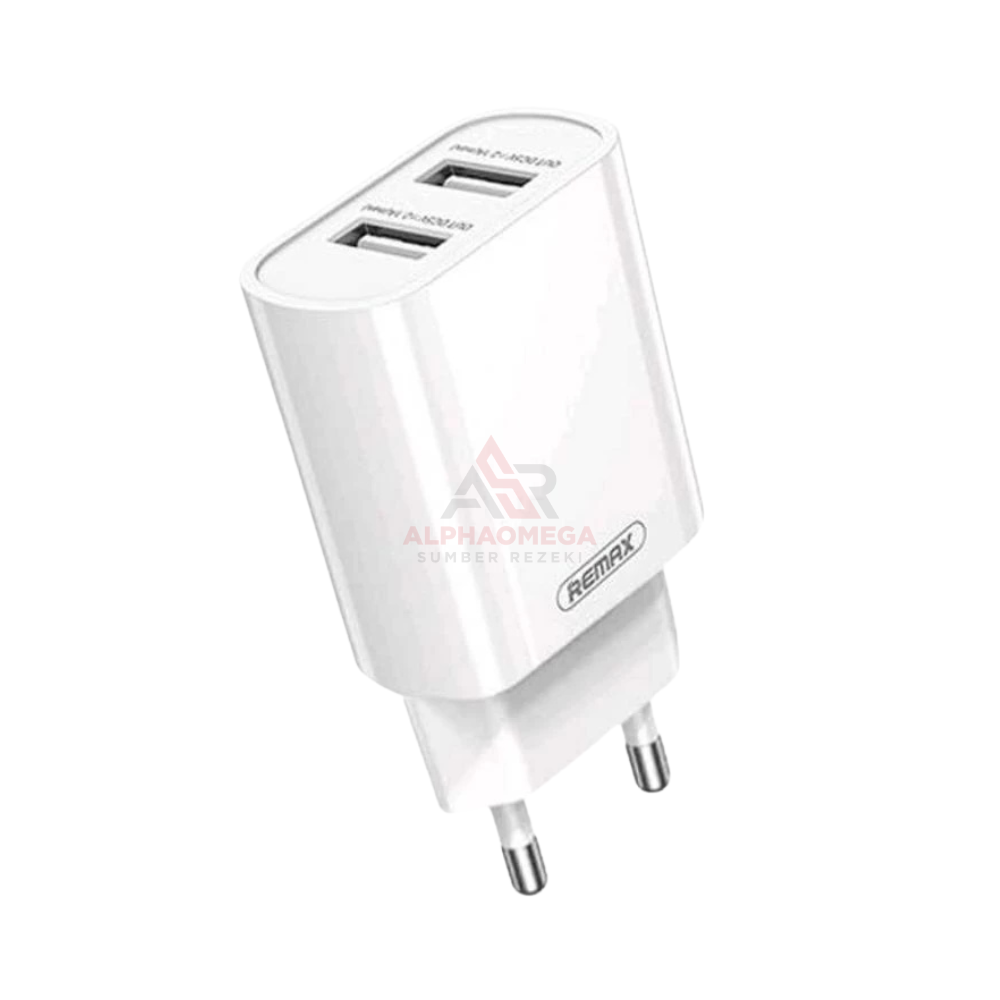 REMAX CHARGER DUAL USB RP-U35 WHITE – Kepala Charger 2 Port USB Fast Charging 2.1A, Travel Adapter Universal Android & iPhone