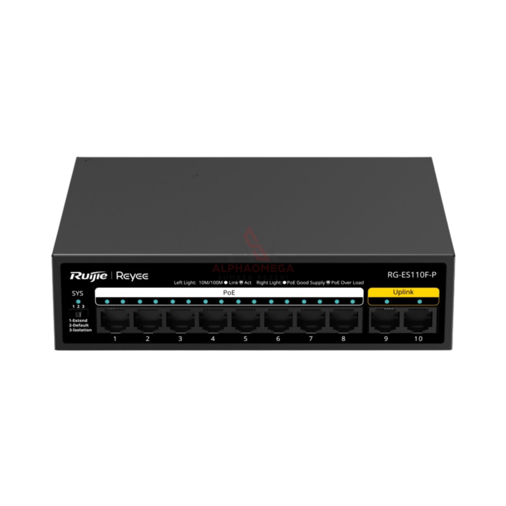 Ruijie Reyee RG-ES110F-P 10-Port 10/100 Mbps Desktop Unmanaged Switch 8-Port PoE 110W Visibility Ruijie Cloud Original Garansi Resmi
