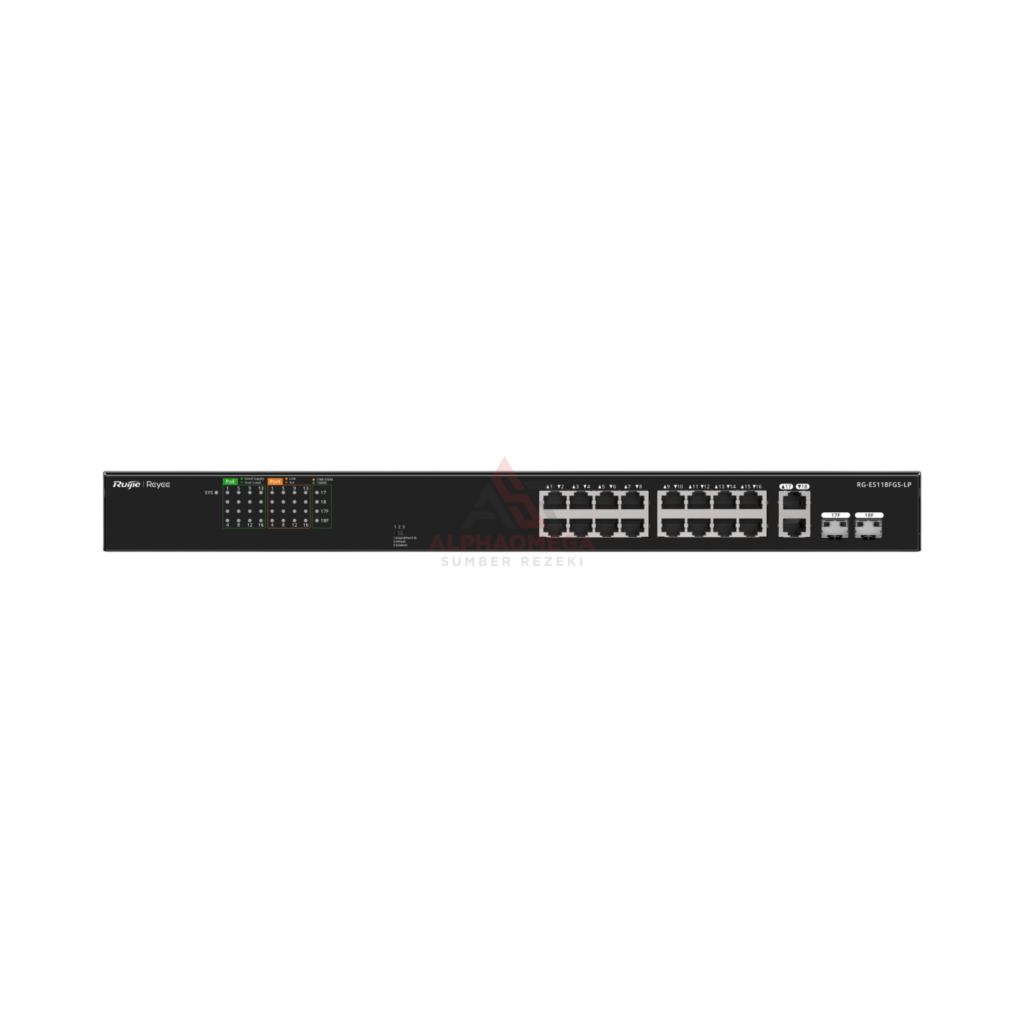 Ruijie Reyee RG-ES118FGS-LP 18-Port Desktop Unmanaged Switch 16-Port PoE 120W with 2-Port Gigabit Combo SFP Visibility Ruijie Cloud Original Garansi Resmi