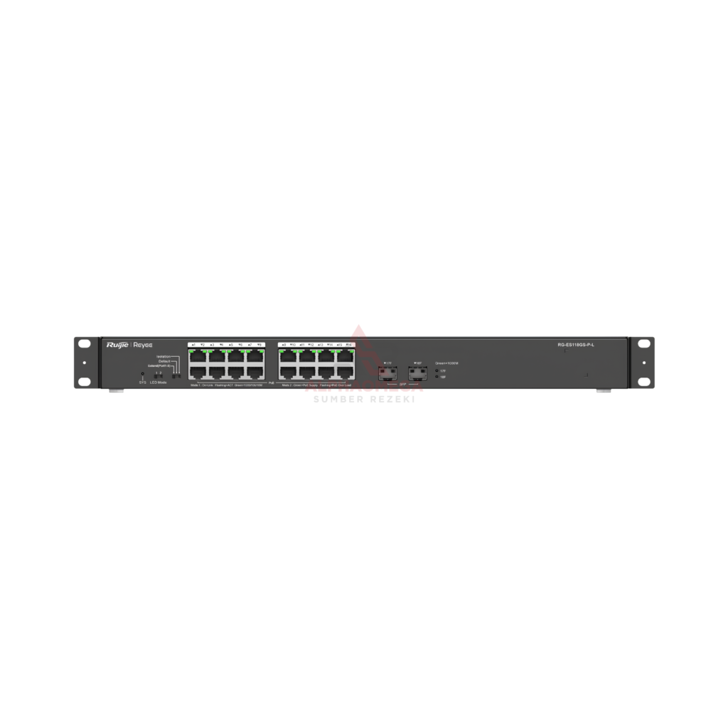 Ruijie Reyee RG-ES118GS-P-L 18-Port Full Gigabit Desktop Unmanaged Switch 16-Port PoE 247W with 2-Port SFP Visibility Ruijie Cloud Original Garansi Resmi