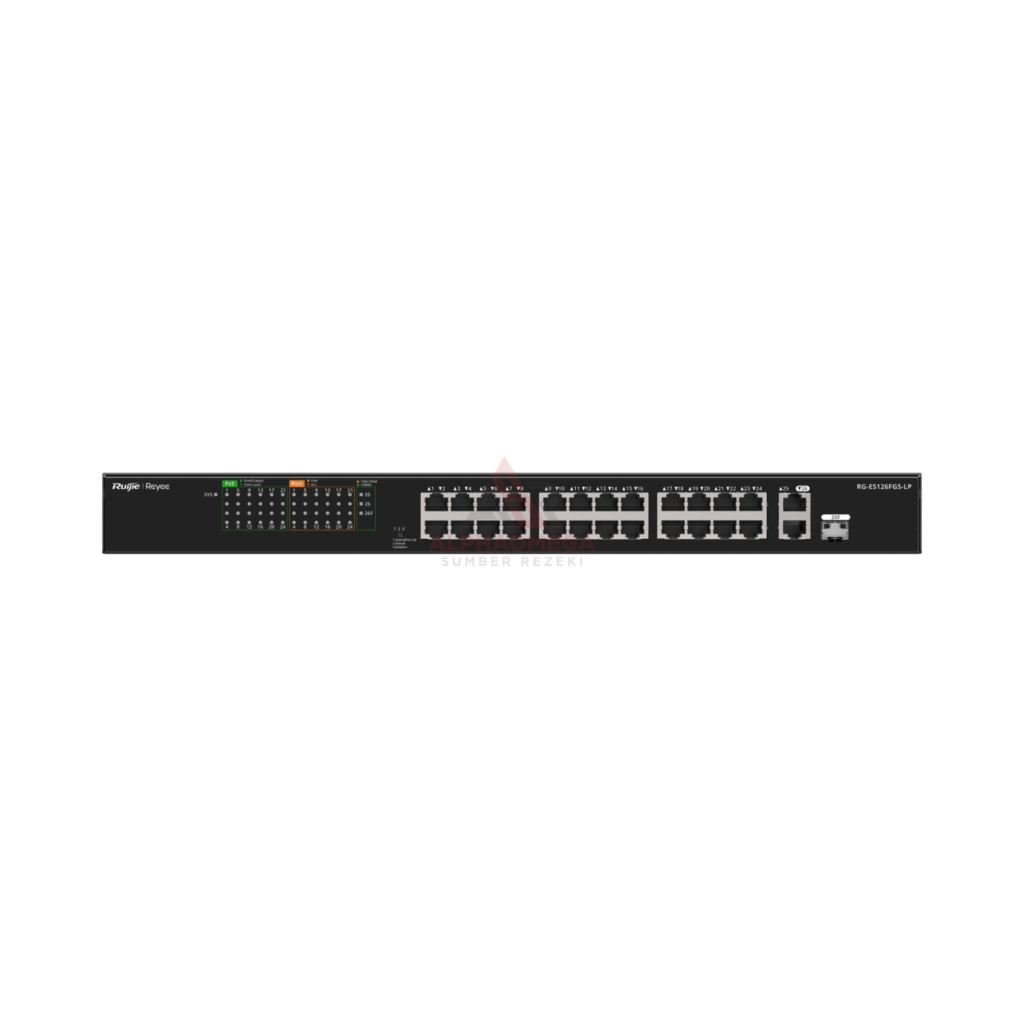 Ruijie Reyee RG-ES126FGS-LP 26-Port Desktop Unmanaged Switch 24-Port PoE 180W with 2-Port Gigabit Combo SFP Visibility Ruijie Cloud Original Garansi Resmi