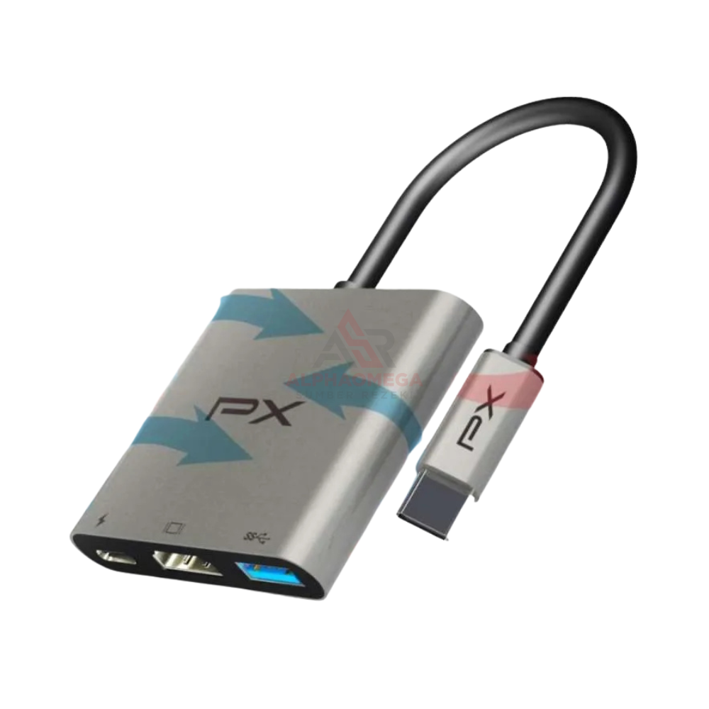 PX USB HUB CONVERTER TYPE C 3.1 UCH03 3IN1 – USB-C Hub HDMI 4K USB 3.0 PD 100W untuk MacBook Laptop Smartphone