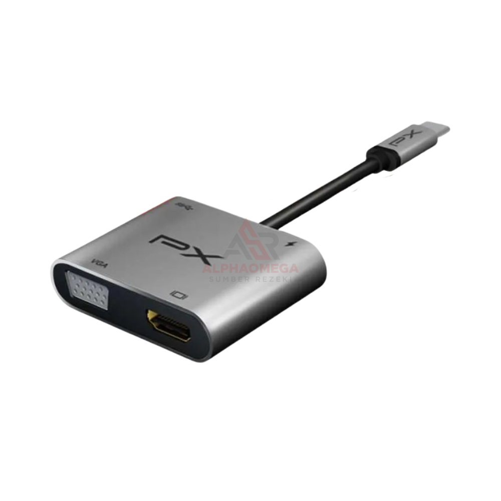 PX USB HUB CONVERTER TYPE C 3.1 UCH14 4IN1 – USB-C Hub HDMI 4K VGA USB 3.0 PD 100W untuk MacBook Laptop Smartphone