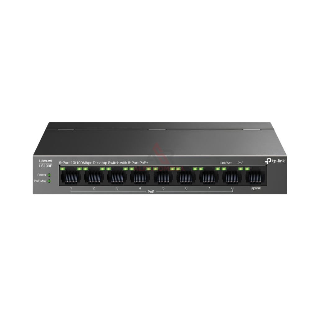 TP-Link LS109P 9-Port Switch PoE Unmanaged (8 Port PoE+ 63W, Extend Mode 250m)