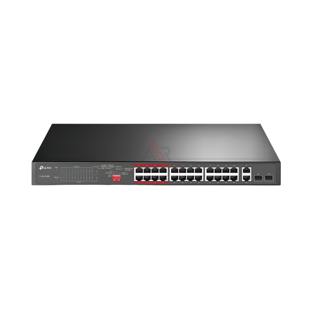 TP-Link TL-SL1226P 24-Port PoE+ Switch dengan 2 Gigabit RJ45 & 2 Combo SFP 250W Rackmount