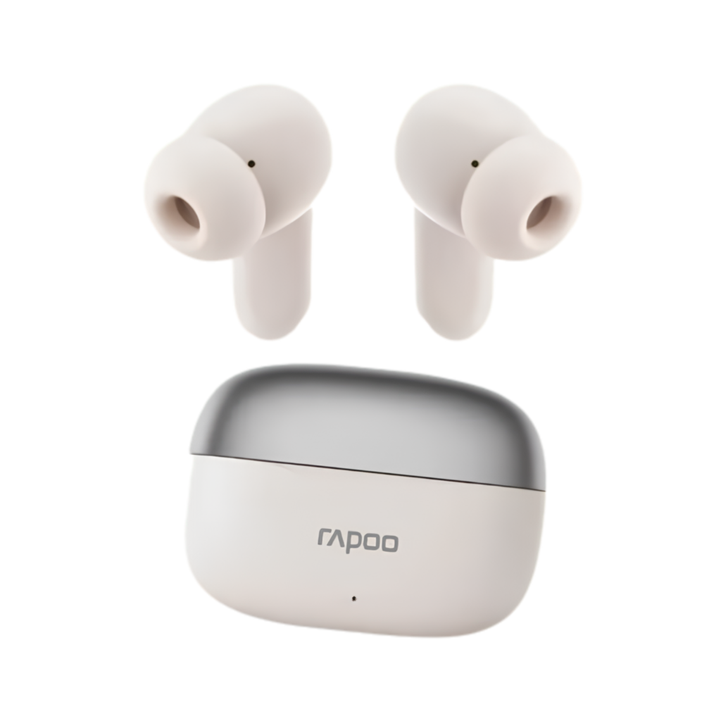 Rapoo T100 TWS Bluetooth 5.4 Wireless Earphones (HD Audio / Low Latency / Extra Battery 24h) - Gold Edition - Garansi Resmi