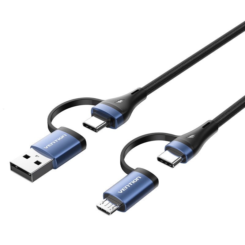 Vention Cable Data 4 In 1 USB A / Type C to Type C / Micro USB Super Fast Charging 5A Blue 1M VT-CTLLF
